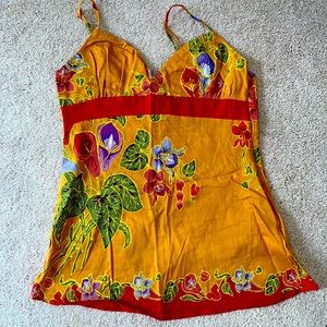 Women’s Sweetees Size 8 Tropical Floral Adjustable Spaghetti Strap Blouse